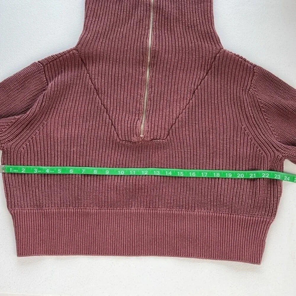 Varley Mentone Half Zip Sweater Mauve Chunky Knit Cotton Athleisure Pullover XL - Picture 11 of 13